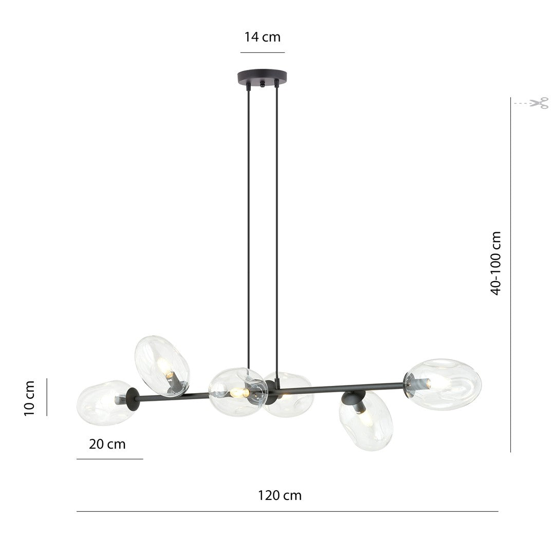 Plafoniera PANDORA 6 neagra cu abajur transparent