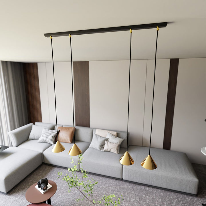 Lustra suspendata cu abajur conic ELIT 4 neagra cu auriu