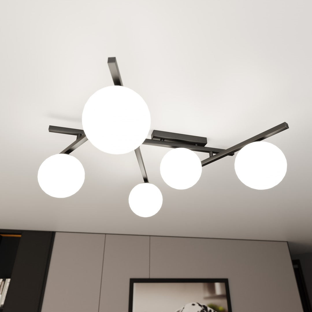 Plafoniera SMART 5 neagra si opal