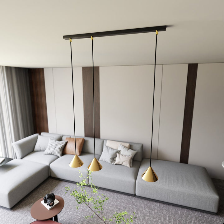 Lustra suspendata cu abajur conic ELIT 3 neagra cu auriu