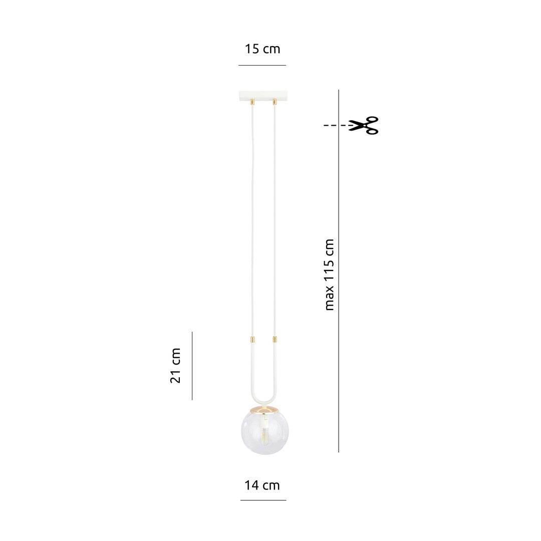 Pendul GLAM 1 alb cu abajur transparent