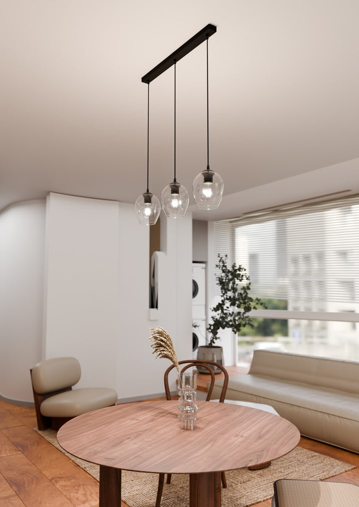 Lustra suspendata ISTAR 3 neagra cu abajur transparent