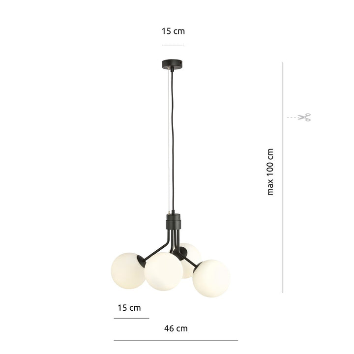 Lustra suspendata NOVA 4 neagra/opal