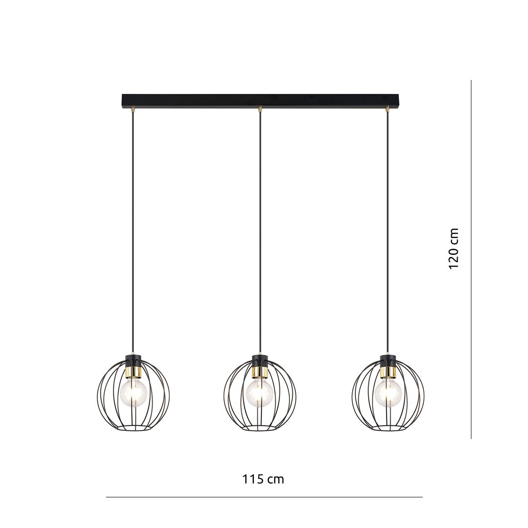 Lustra suspendata GINO 3 neagra/auriu
