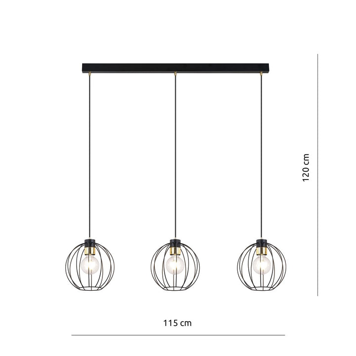 Lustra suspendata GINO 3 neagra/auriu