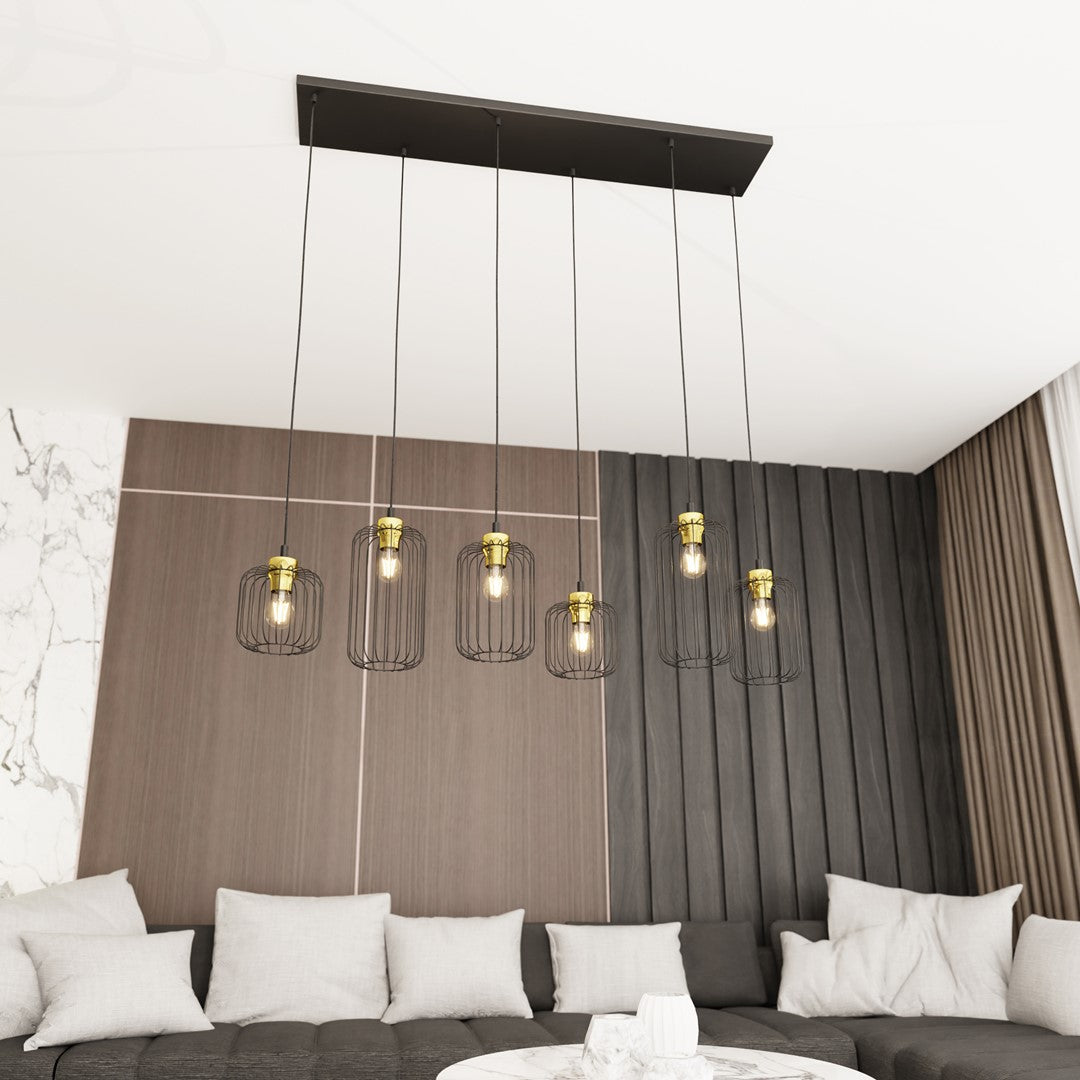 Lustra suspendata VANDER 6 neagra cu auriu