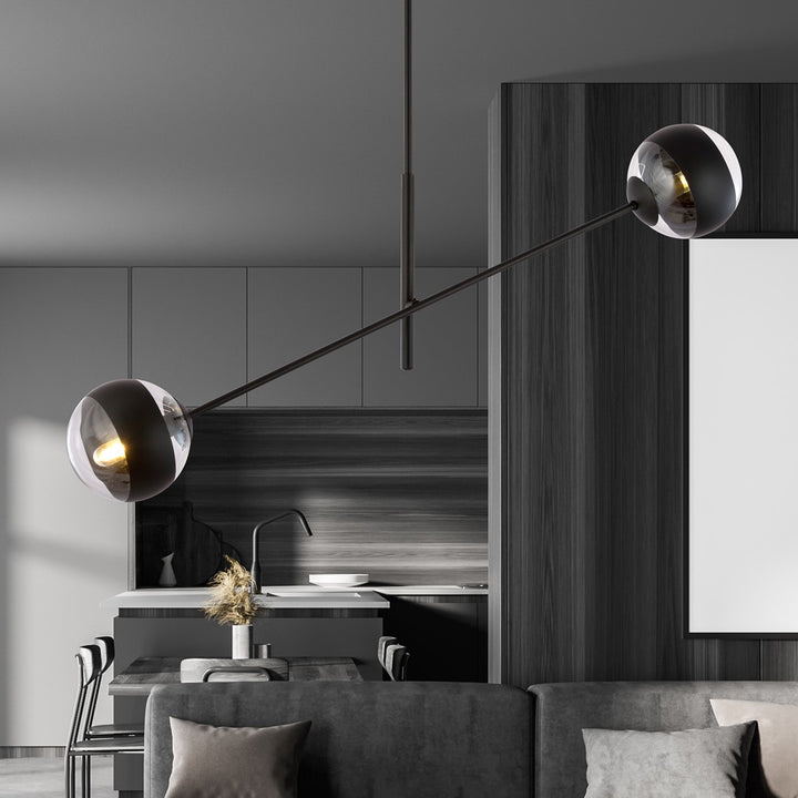 Lustra LINEAR 2 neagra cu abajur dungat