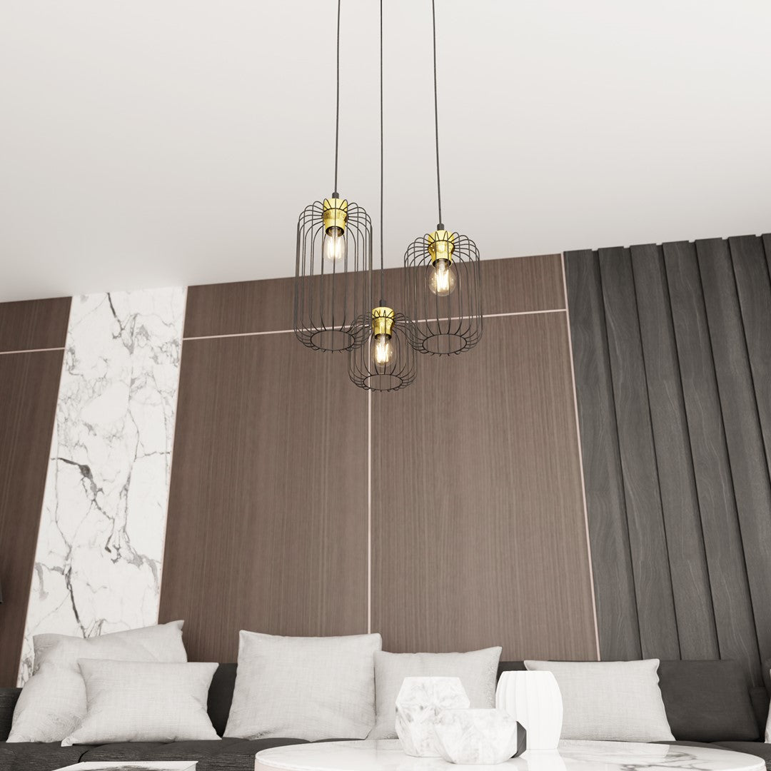 Lustra suspendata VANDER 3PREM neagra cu auriu