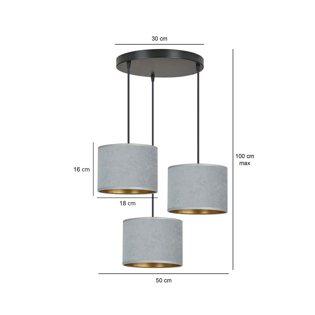Lustra suspendata HILDE 3 neagra PREMIUM gri