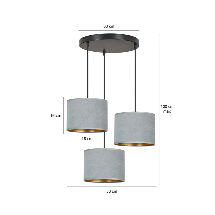 Lustra suspendata HILDE 3 neagra PREMIUM gri