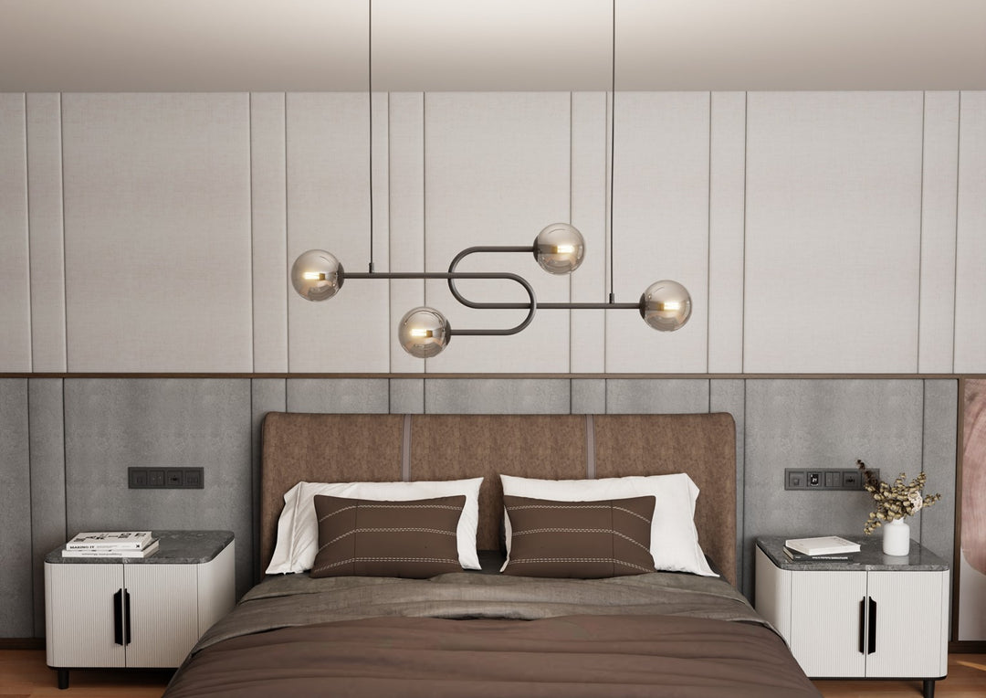 Lustra ATRIA 4 neagra cu abajur grafit