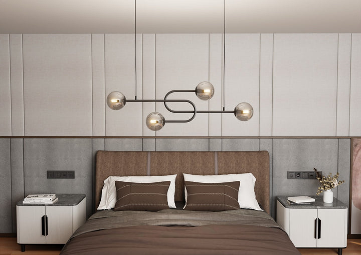 Lustra ATRIA 4 neagra cu abajur grafit
