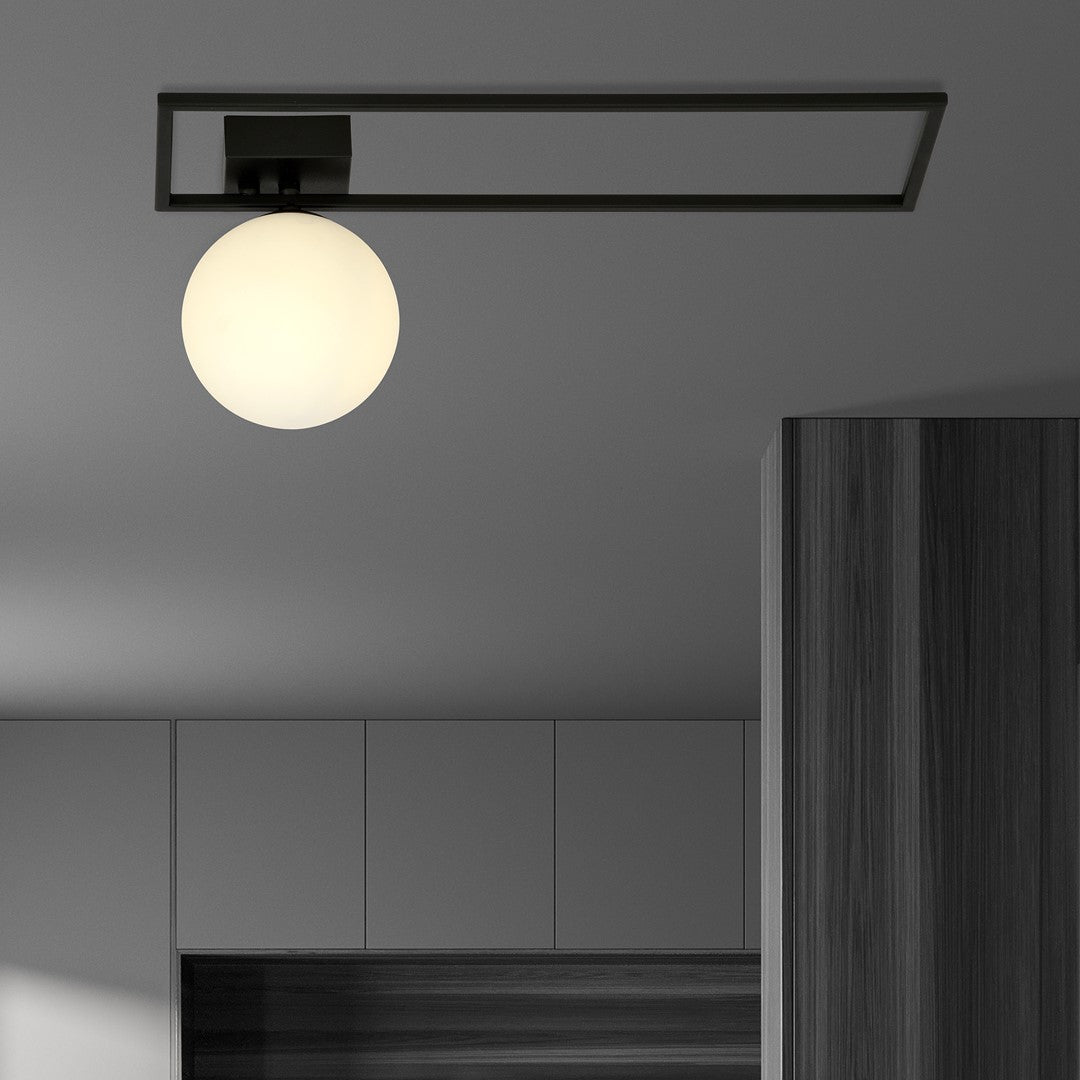Plafoniera IMAGO 1B neagra cu abajur opal