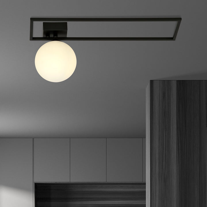 Plafoniera IMAGO 1B neagra cu abajur opal