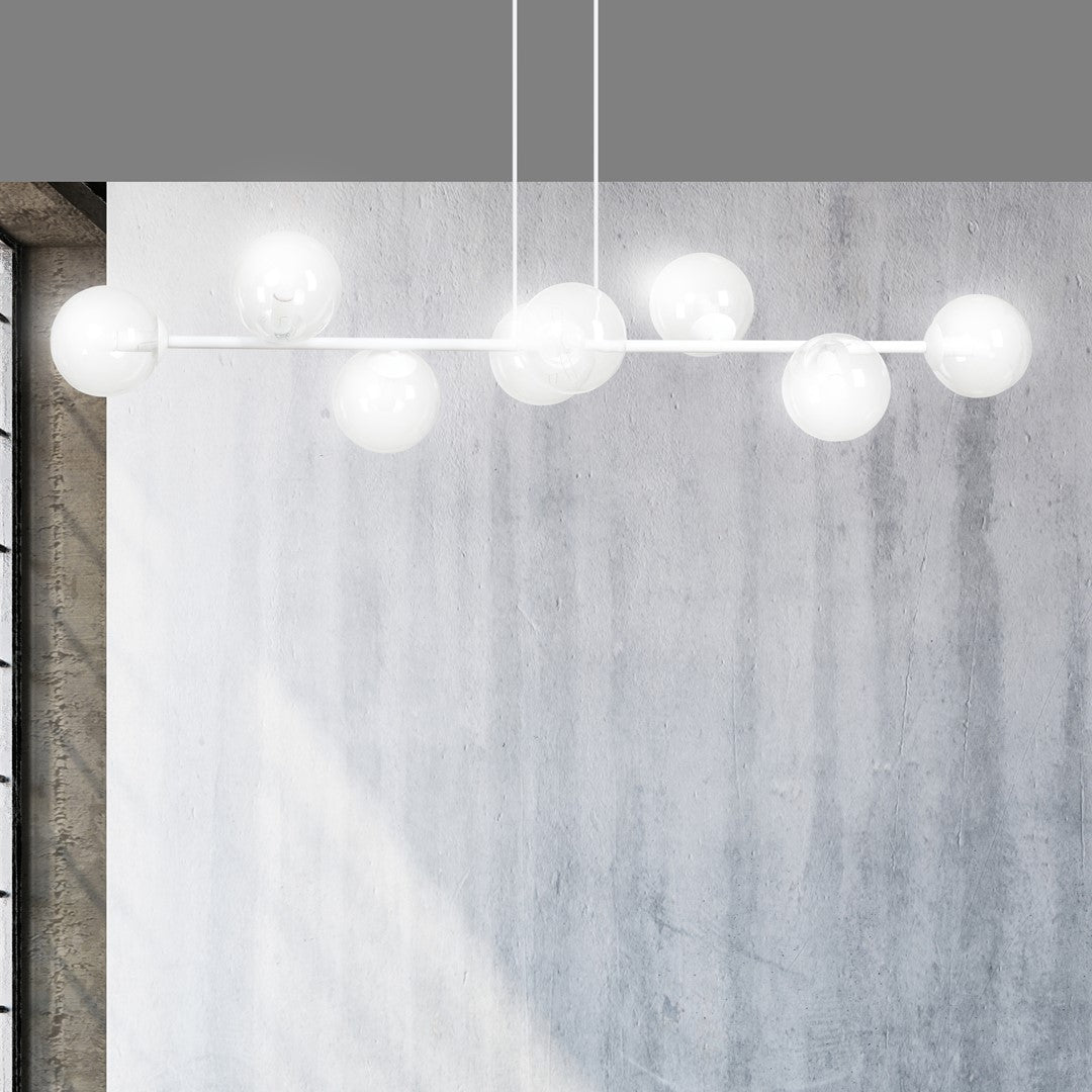 Lustra suspendata ROSSI 8 alba cu abajur transparent