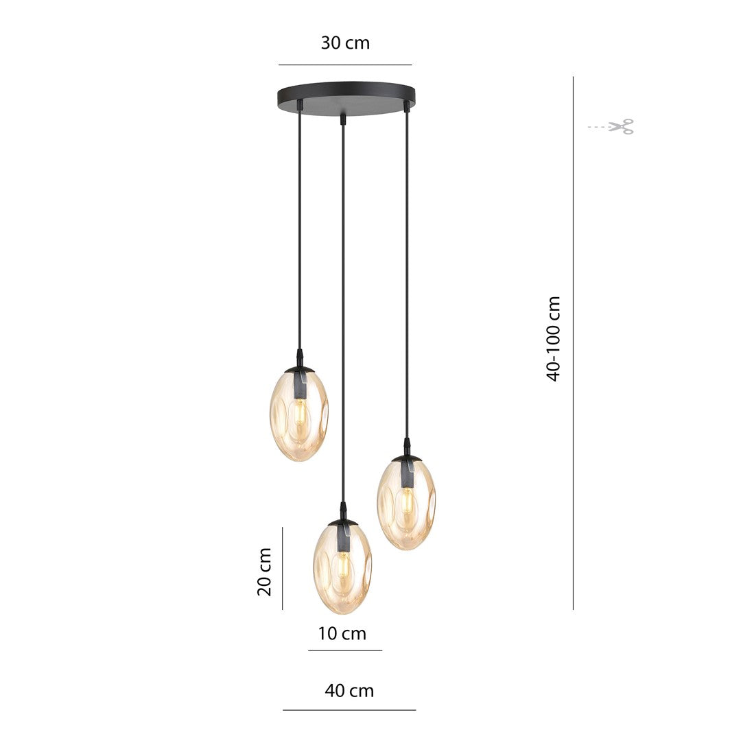 Lustra suspendata ASTRAL 3 neagra PREMIUM chihlimbar