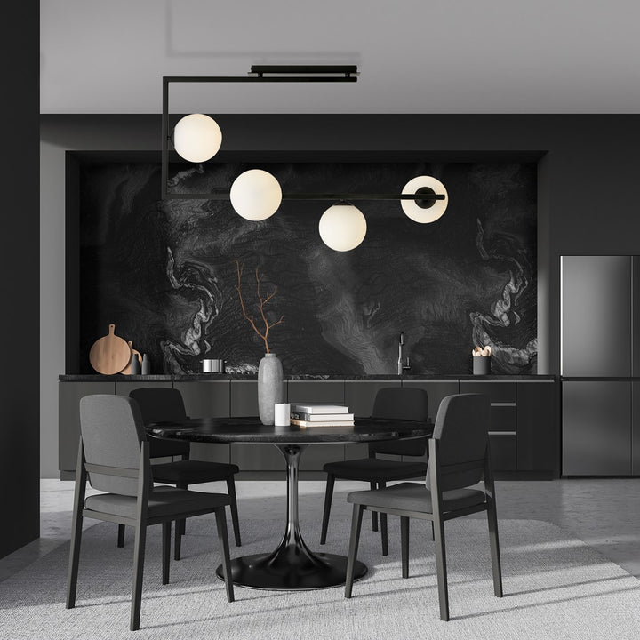 Plafoniera SOMA 4 neagra cu abajur opal