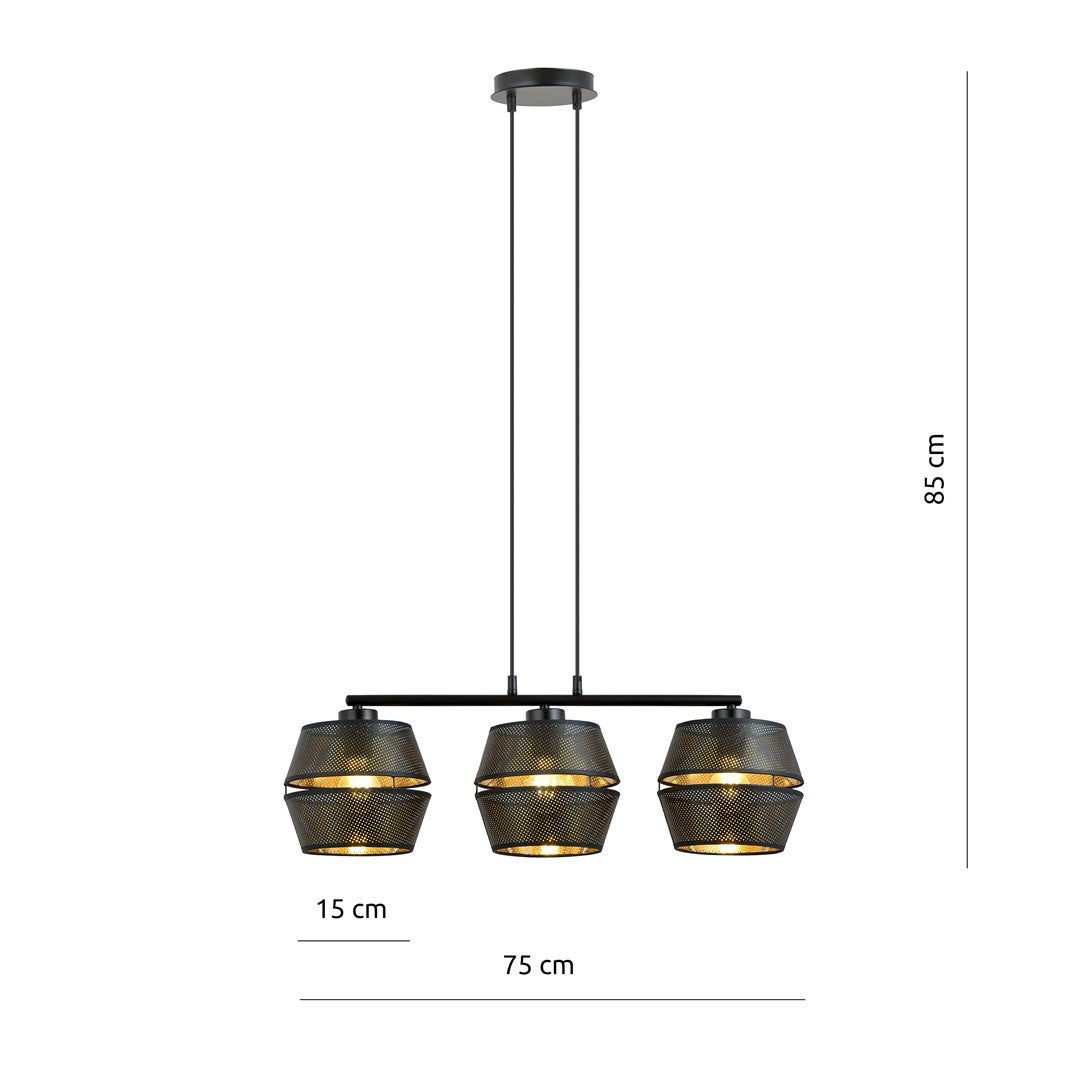 Lustra suspendata MALIA 3 neagra/auriu
