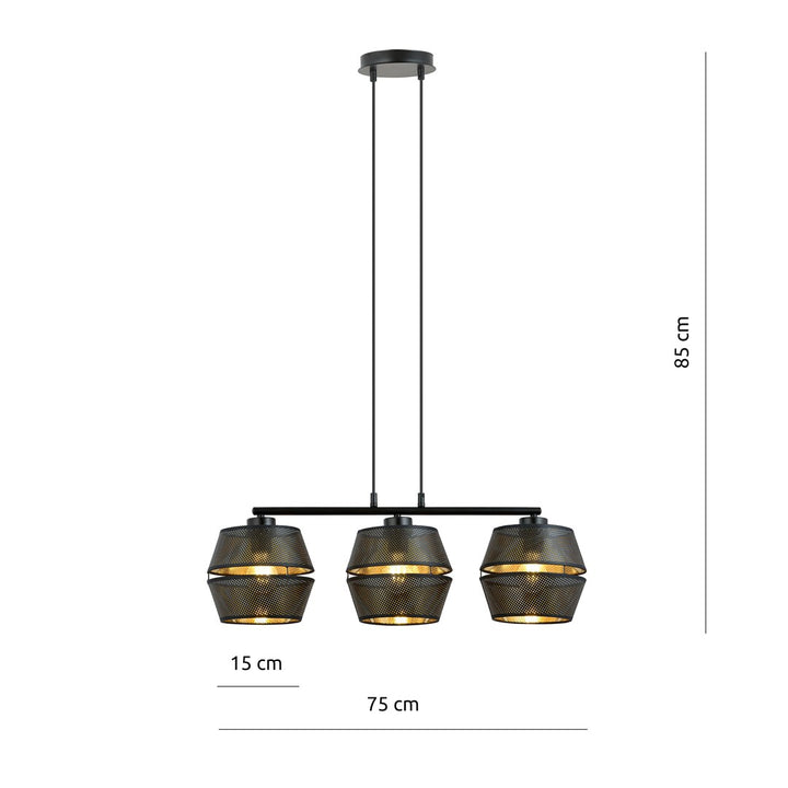 Lustra suspendata MALIA 3 neagra/auriu