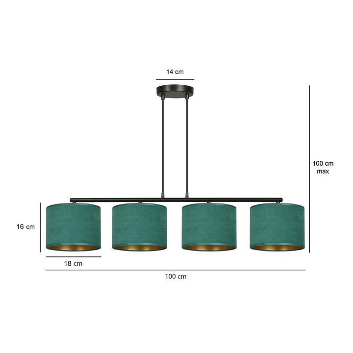 Lustra suspendata HILDE 4 neagra cu verde