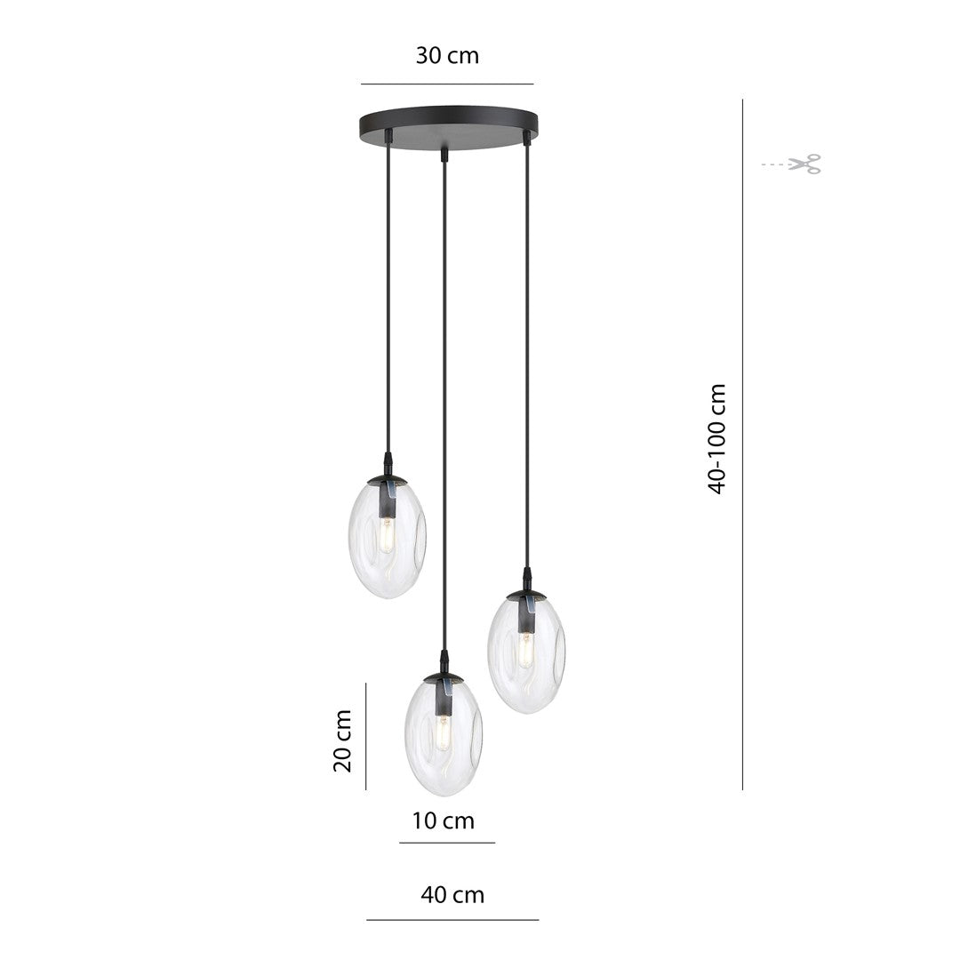Lustra suspendata ASTRAL 3 neagra PREMIUM cu abajur transparent