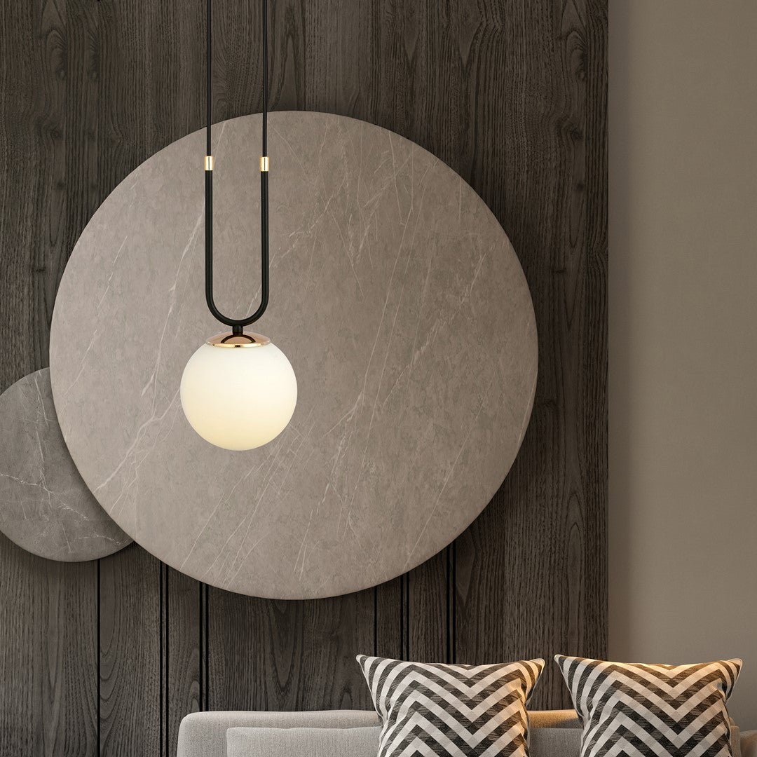 Pendul GLAM 1 negru cu abajur opal
