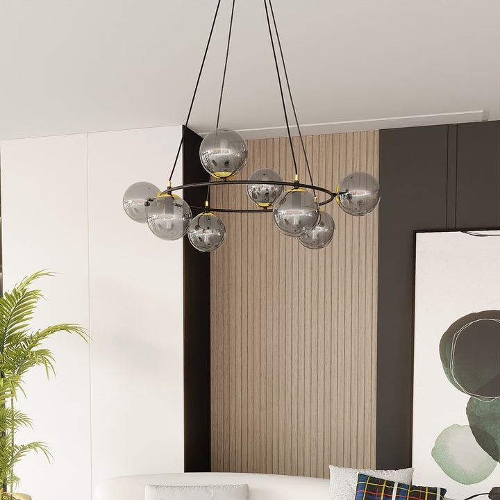 Lustra suspendata AZURA 8 neagra cu abajur grafit