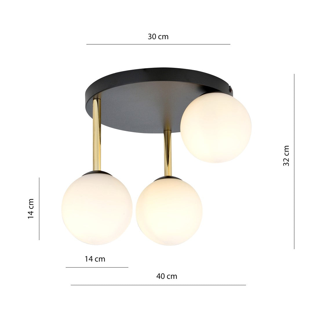 Plafoniera DOLCE 3 neagra cu abajur opal