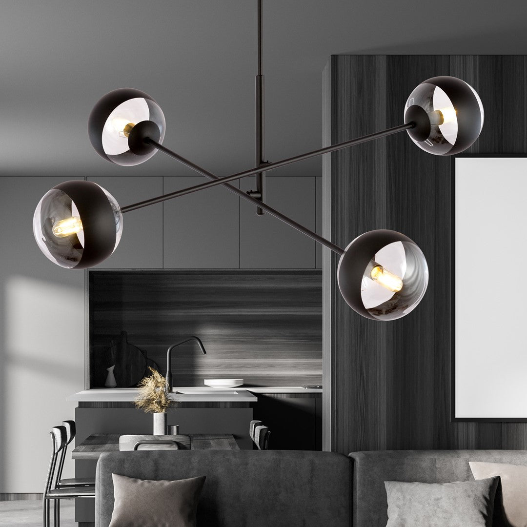 Lustra LINEAR 4 neagra cu abajur dungat