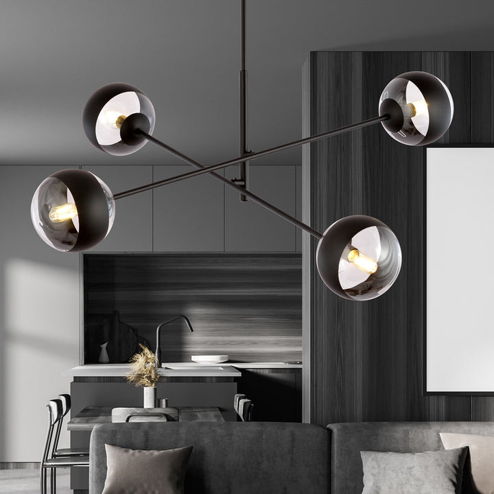 Lustra LINEAR 4 neagra cu abajur dungat