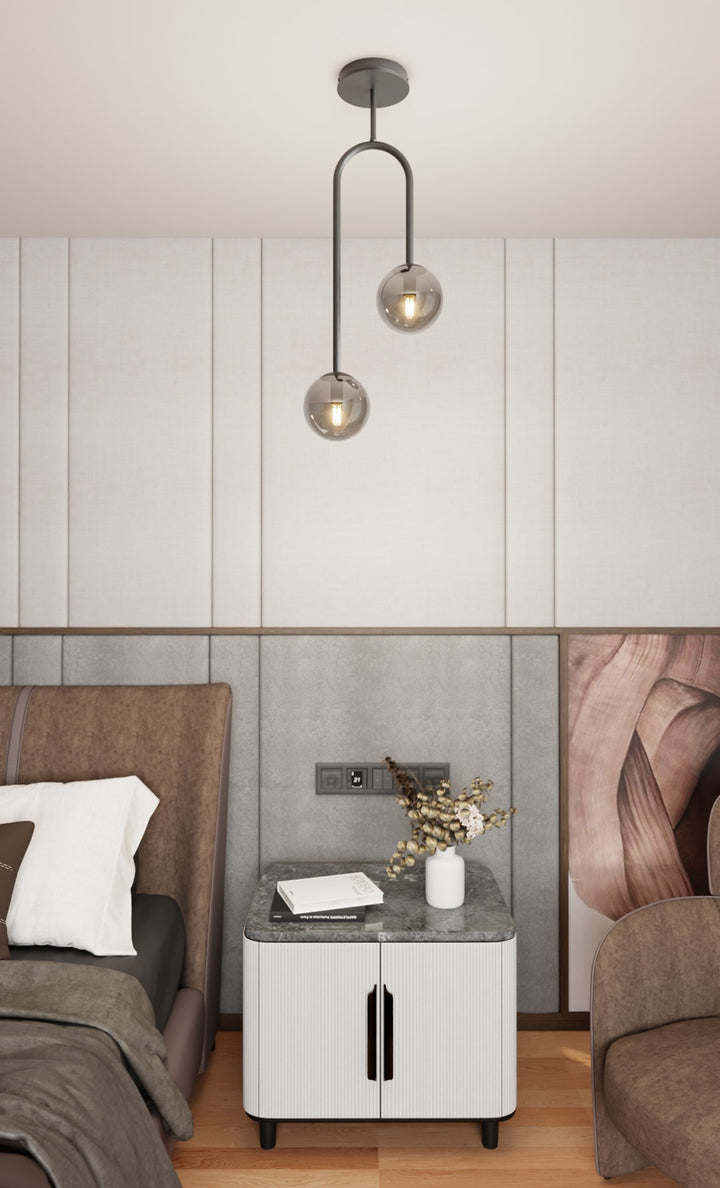 Lustra ATRIA 2 neagra cu abajur grafit