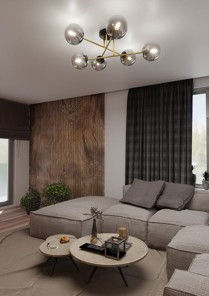 Lustra MAGNUM 6 neagra si abajur grafit