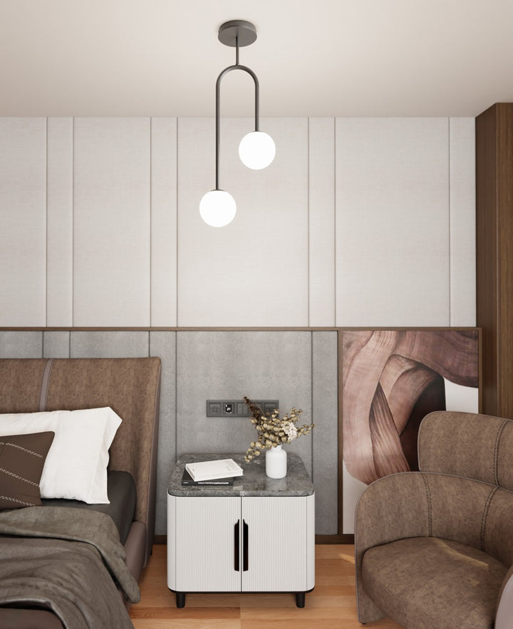 Lustra ATRIA 2 neagra cu abajur opal