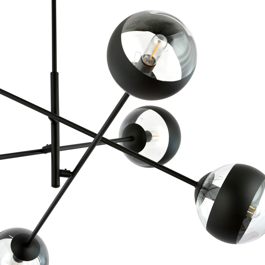 Lustra LINEAR 6 neagra cu abajur dungat