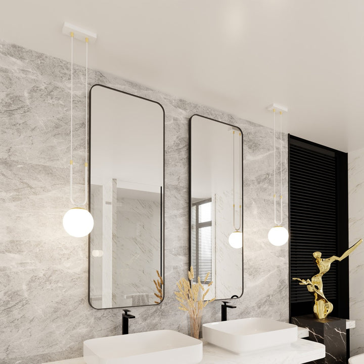 Pendul GLAM 1 alb cu abajur opal