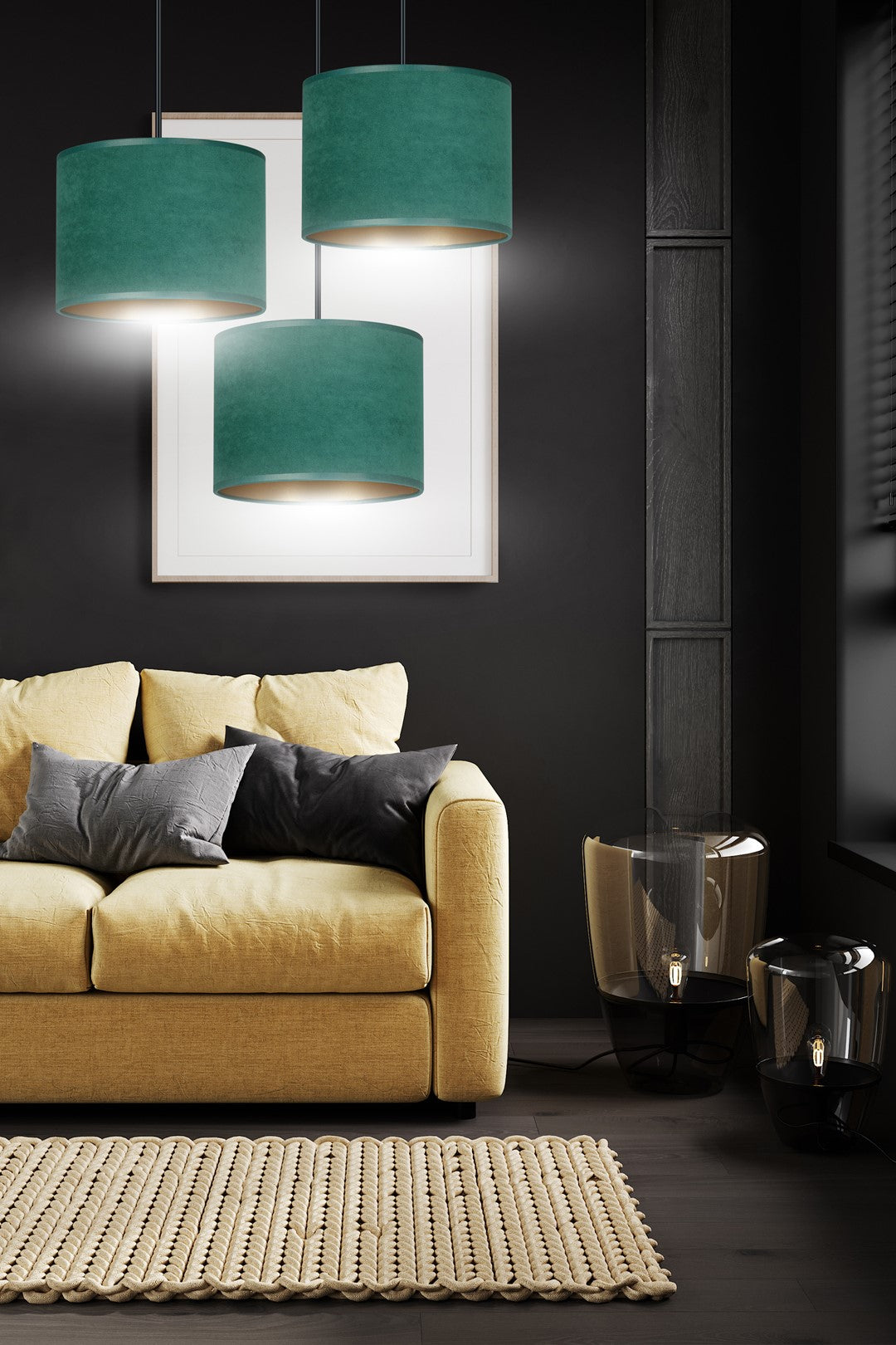 Lustra suspendata HILDE 3 neagra PREMIUM verde