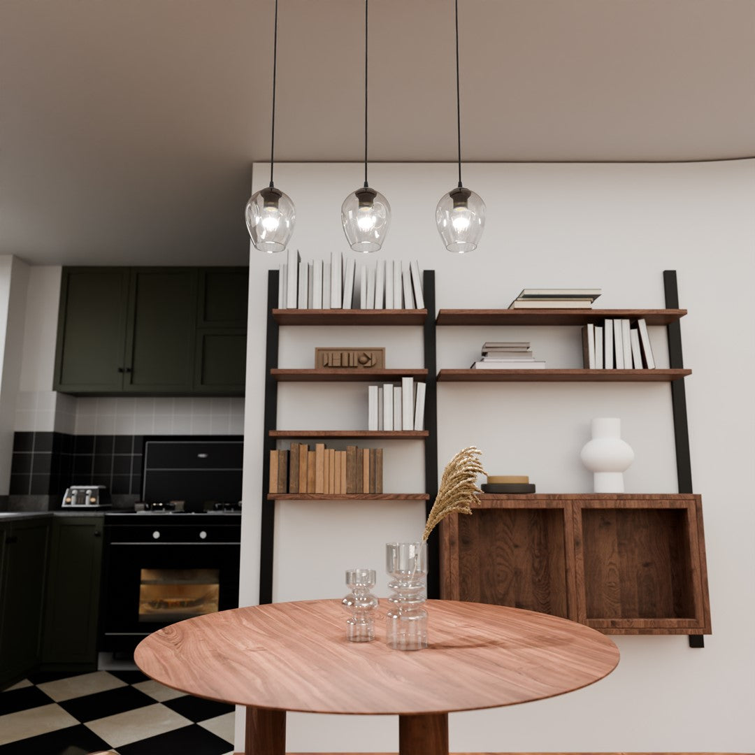 Lustra suspendata ISTAR 3 neagra cu abajur transparent