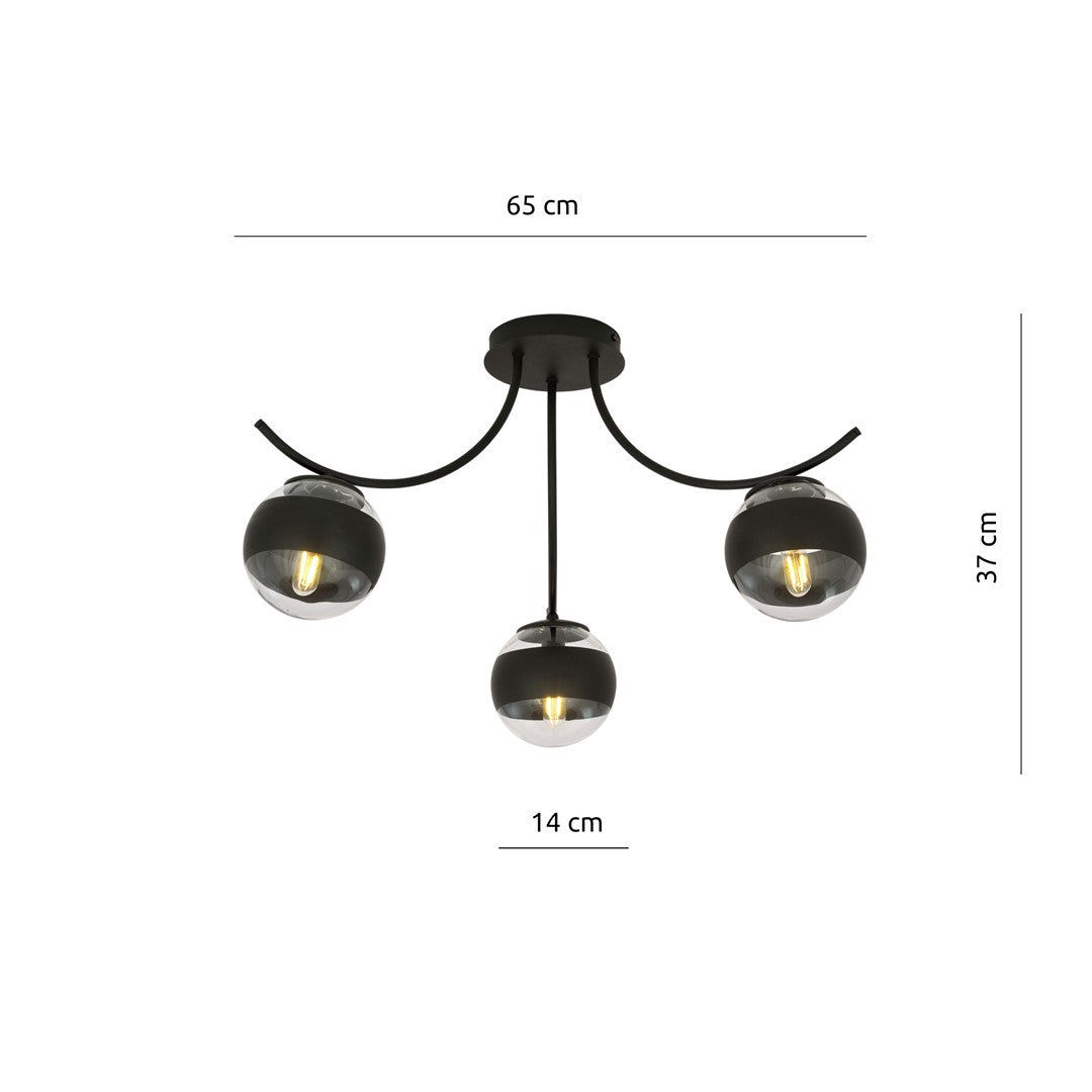 Lustra BOSTON 3 neagra cu abajur dungat