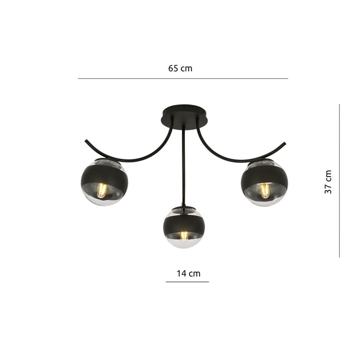 Lustra BOSTON 3 neagra cu abajur dungat