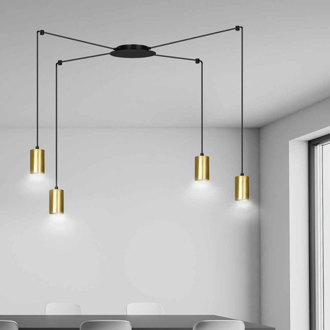 Lustra suspendata TRAKER 4 neagra/auriu