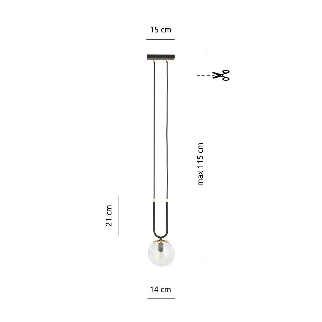 Pendul GLAM 1 negru cu abajur transparent