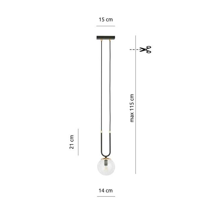 Pendul GLAM 1 negru cu abajur transparent