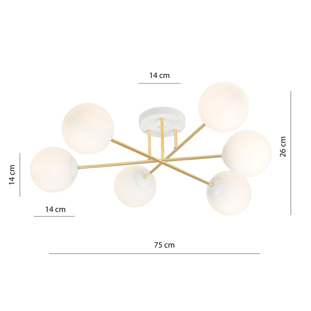 Plafoniera MAGNUM 6 WH cu abajur opal