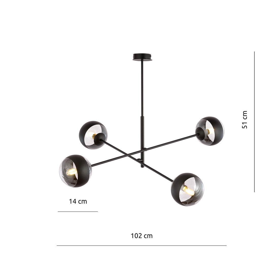 Lustra LINEAR 4 neagra cu abajur dungat
