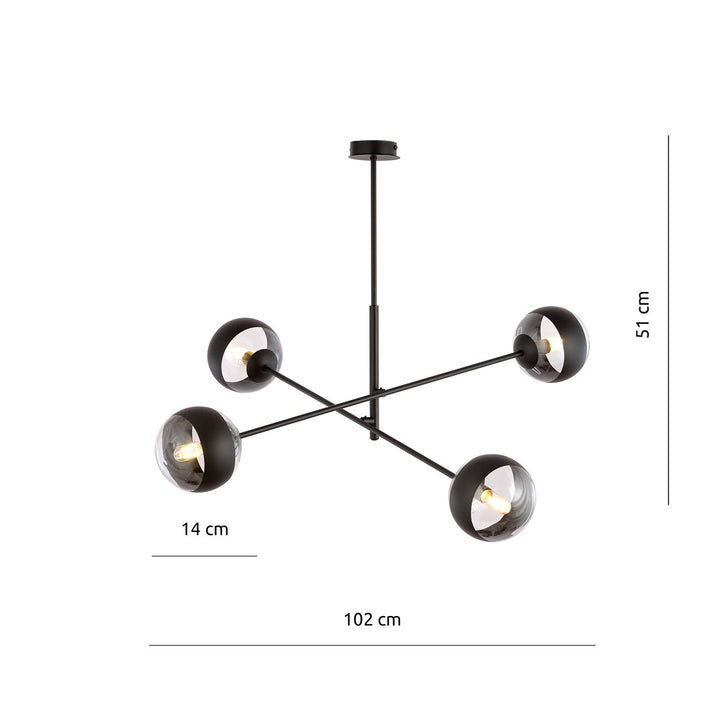 Lustra LINEAR 4 neagra cu abajur dungat