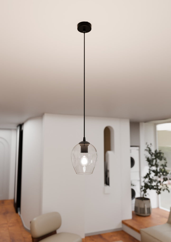 Pendul ISTAR 1 negru cu abajur transparent