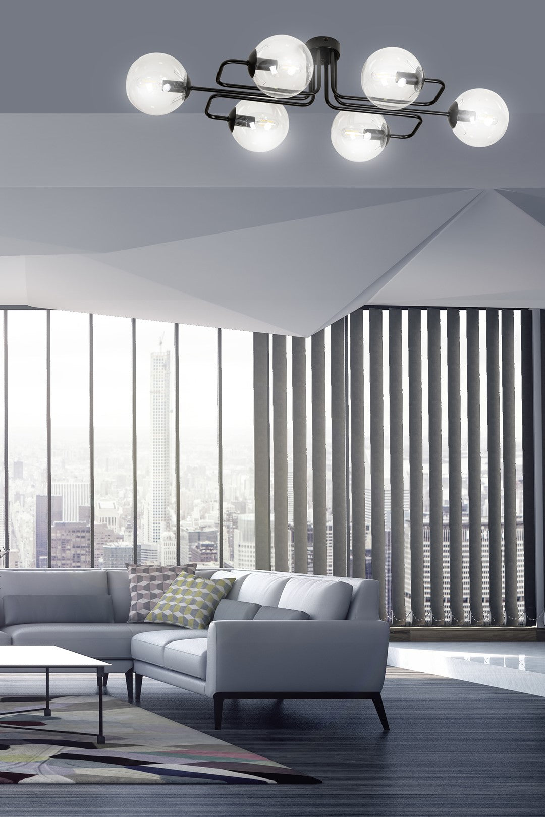 Plafoniera BRENDI 6A neagra cu abajur transparent
