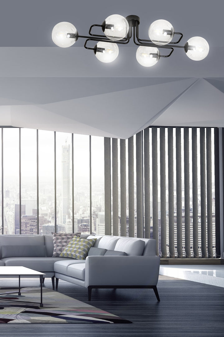Plafoniera BRENDI 6A neagra cu abajur transparent