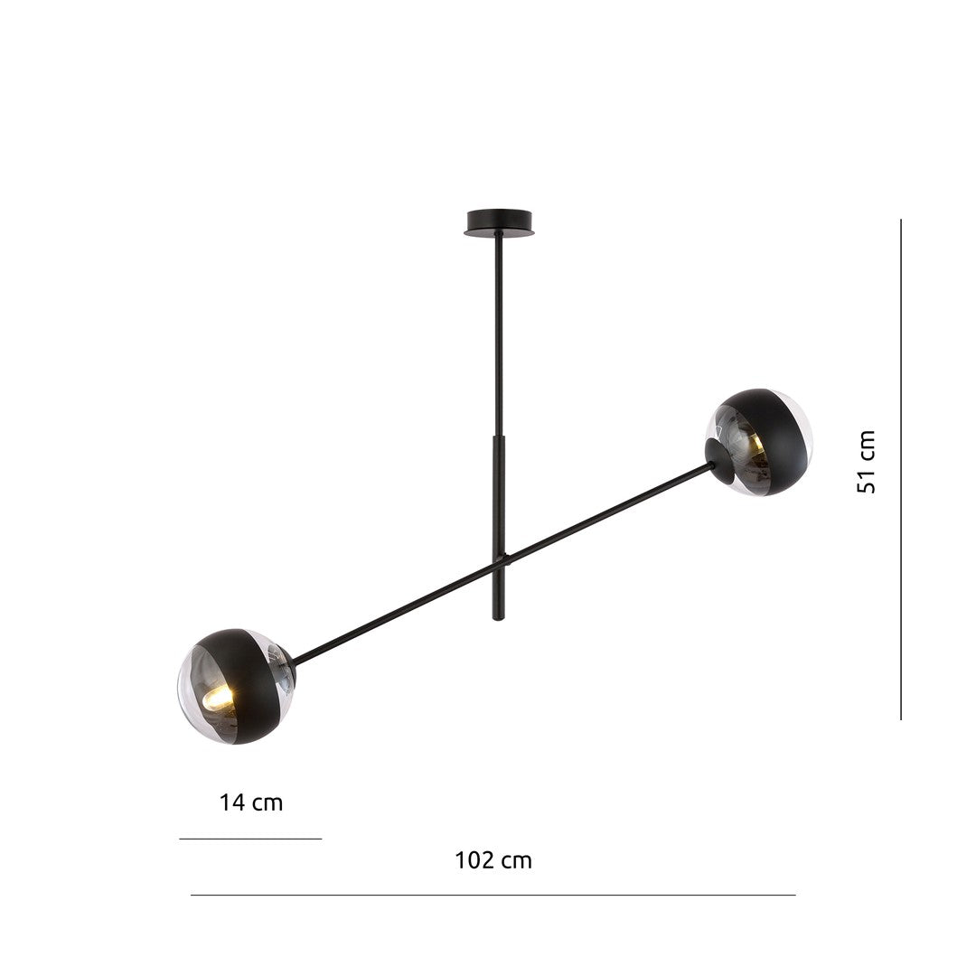 Lustra LINEAR 2 neagra cu abajur dungat