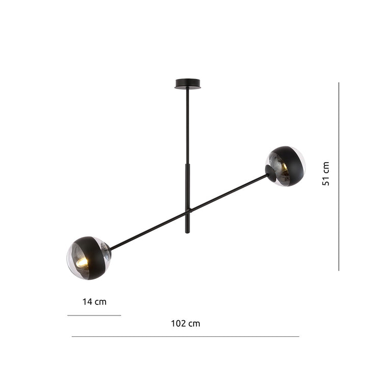 Lustra LINEAR 2 neagra cu abajur dungat